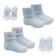 S520-B: Blue 2 Pack Anti-Slip Terry Socks (0-12 Months)